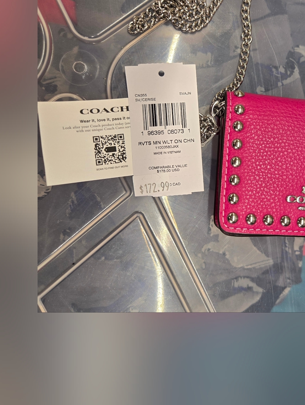 Coach Hot Pink Pebbled Leather Studded Wallet Crossbody